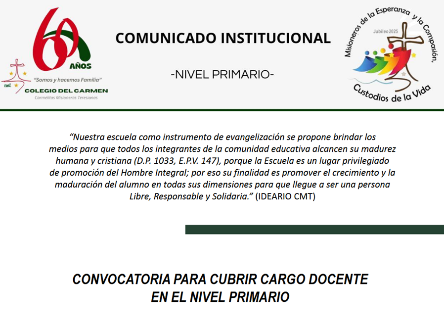 Convocatoria para cubrir Cargo Docente – Nivel Primario