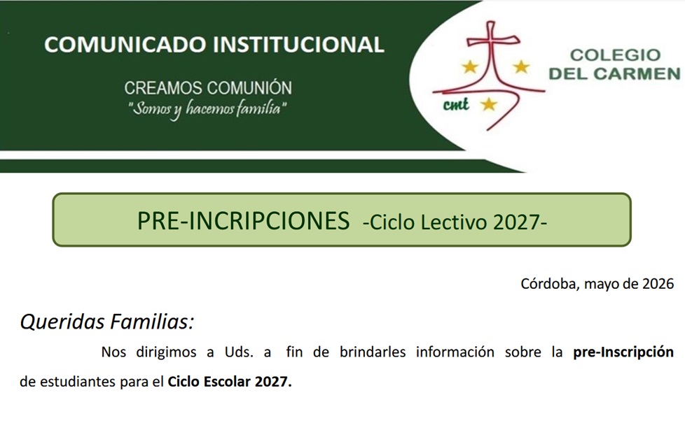 PRE-INCRIPCIONES – Ciclo Lectivo 2027